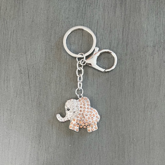 Elephant Champagne Brown Allover Rhinestone Silver 4" Keychain Bag Purse Charm - Picture 1 of 4